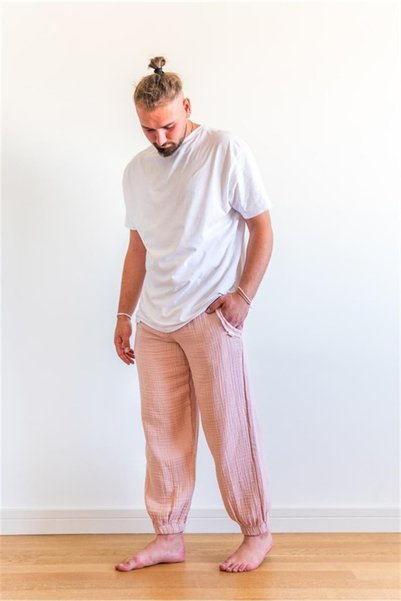 Zeliha Baysan Muslin Unisex Elastic Jogger Pants Pink