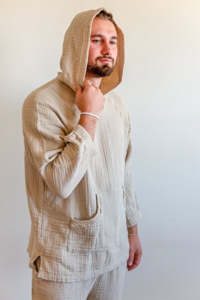 Zeliha Baysan Müslin Kapşonlu Erkek/kadın Sweatshirt Bej