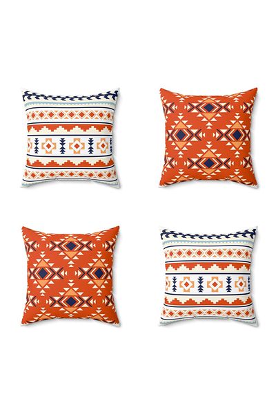 FUS BLUE Ethnic Patterned Set of 4 Throw Pillow Pillow Case