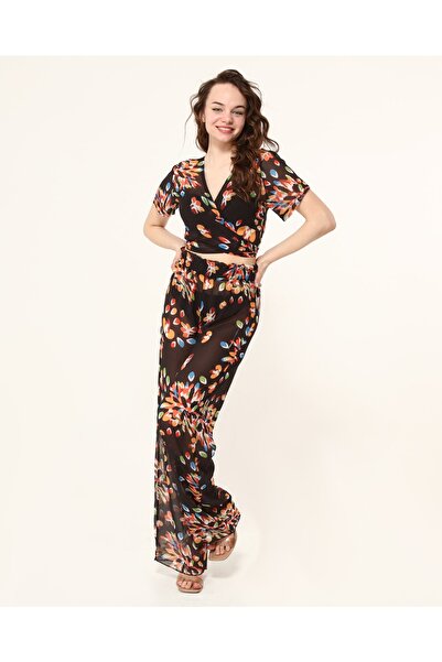 Bolder Nico Black Dahlia Pattern Beach Trousers Crop Set