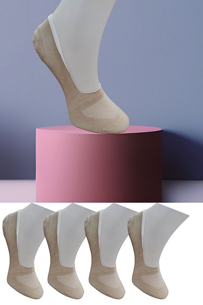 Leement socks Άνευ ραφής 4 ζευγάρια χτενισμένες βαμβακερές αόρατες κάλτσες μπαλαρίνας με αντιολισθητικές ταινίες σιλικόνης