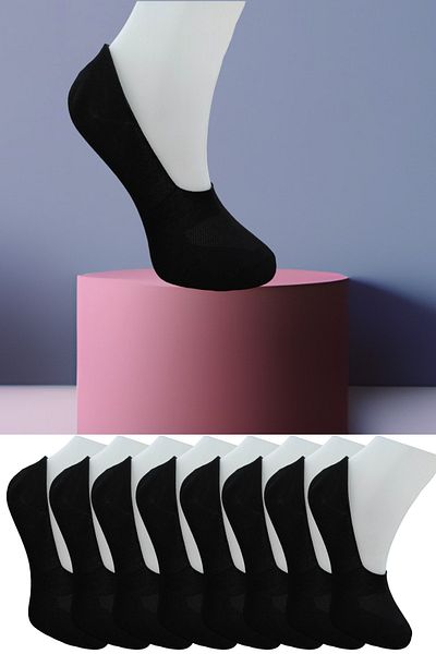 Leement socks Безшевни 8 чифта невидими балерини от пениран памук със силиконова неплъзгаща се лента