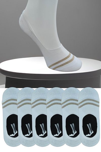 Leement socks Дамски безшевни памучни балерини с бляскави райета, 6 чифта, с пръсти