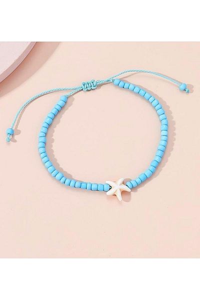 Roe takı aksesuar Blue Sand Bead Anklet with White Starfish