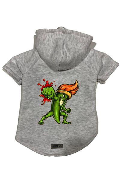 Monopetz Hooded Fleece Sweatshirt Dog And Cat Outfit & Dress - Gray Brush Fighter