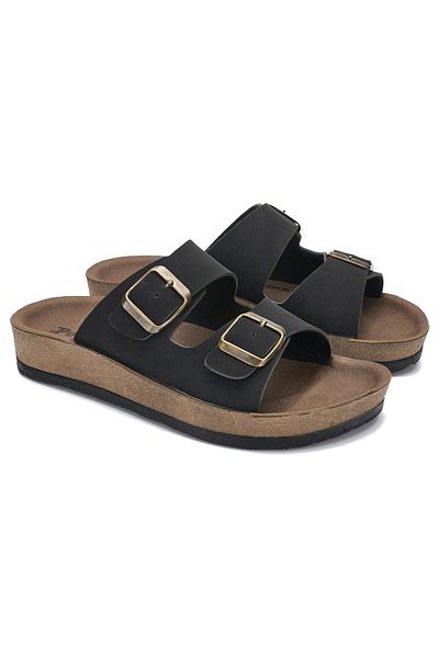 İmerShoes Καθημερινές παντόφλες σόλας Unisex μαύρες διπλές πόρπες από φελλό 245 - 77734 - 34132