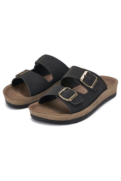 İmerShoes Καθημερινές παντόφλες σόλας Unisex μαύρες διπλές πόρπες από φελλό 245 - 77734 - 34132