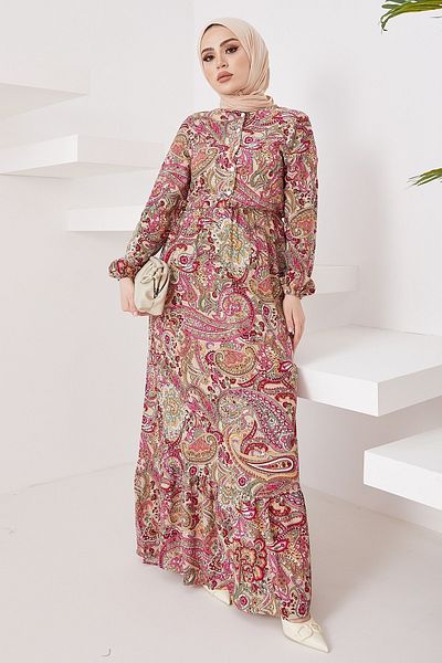 InStyle Mora Complex Floral Viscose Hijab Dress - Pink