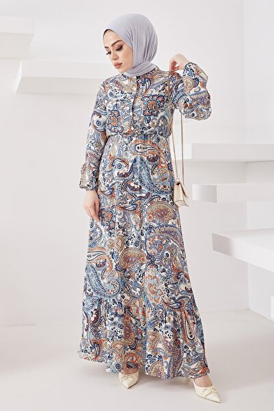 InStyle Kvetinové viskózové hidžábové šaty Mora Complex - modré