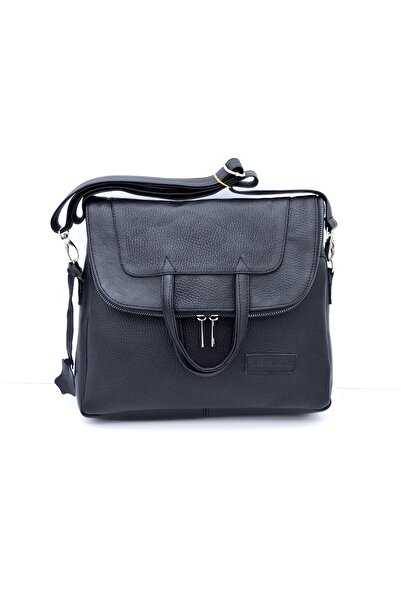 Veskemann حقيبة كتف نسائية سوداء اللون بحزام جلد طبيعي ناعم من كاترين