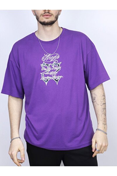 ORLONTEX Μπλουζάκι Unisex Purple Los Angeles 22 με στάμπα Oversize