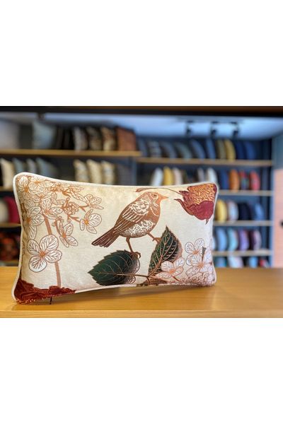 Fabricland Εισαγόμενο Μεταξωτό Velvet Bird Pattern Cream Μαξιλαροθήκη 30x50cm