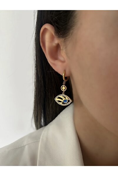 İNN JEWELLERY أقراط ذهبية مع شكل عين فولاذية