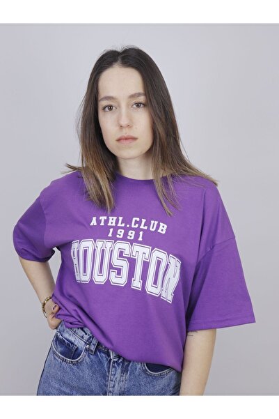 ORLONTEX Tricou oversize unisex violet cu imprimeu Houston