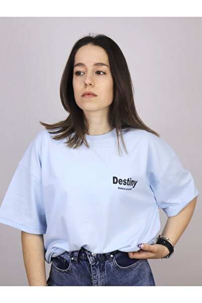 ORLONTEX Γυναικείο μπλουζάκι Baby Blue Destiny με στάμπα Oversize