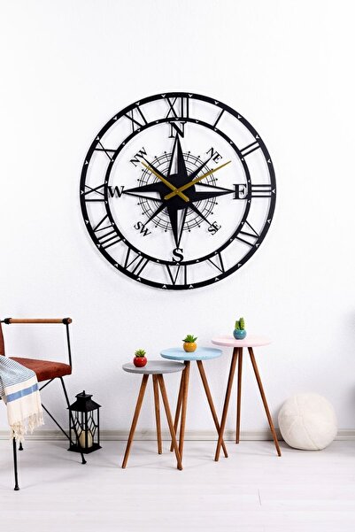 Gowpenart Pusulalı Metal Siyah Duvar Saati 1,5 Mm Kalınlık 100x100 Cm