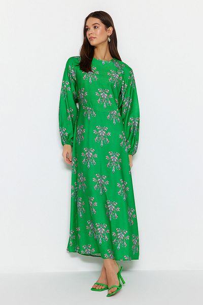 Trendyol Modest Πράσινο φλοράλ μοτίβο υφασμένο φόρεμα με λεπτομέρεια TCTSS23EB00263