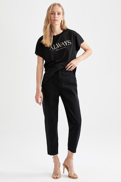 DeFacto Crew Neck Slogan Printed Short Sleeve T-Shirt