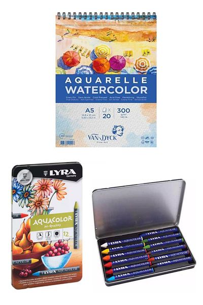 GLANCE Van Dyck Watercolor Book A5 300 Gr 20 Yp Lyra Aquacolor Pastel Paint 12 Colors