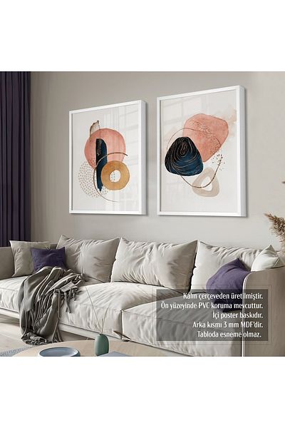 HOMEPACK Σετ ζωγραφικής με προστασία PVC με χοντρό πλαίσιο 2 τεμαχίων Abstract Navy Blue Powder Cream 30x40cm 40x60cm 50x70cm Px001