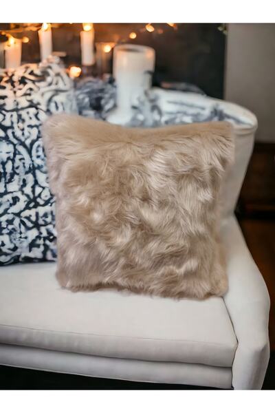 ŞENER HOME Λούτρινο Γούνινο Ριχτάρι Μαξιλαροθήκη - Μπεζ