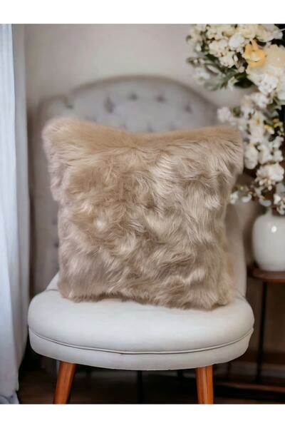 ŞENER HOME Λούτρινο Γούνινο Ριχτάρι Μαξιλαροθήκη - Μπεζ