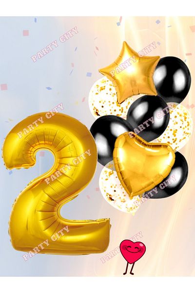 Party City Gold Heart and Star Concept Birthday - Special Day Mini Balloon Set with 2 Age Numbers