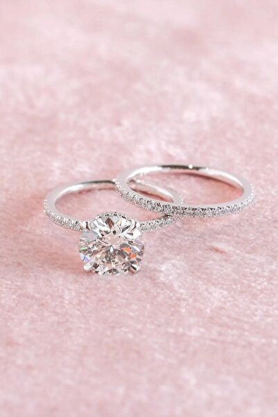 Crystal Diamond Zirconia 1.75 Karat Tektaş Ve 0.26 Karat Tamtur Yüzük