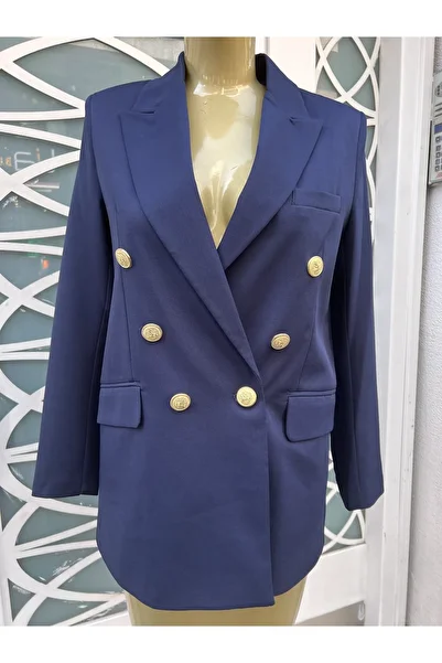 MOCCHI Four Seasons Atlas Fabric Gold Button Detailed Women's Oversize Blazer Jacket