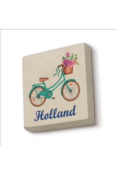 BAKSEPETE Netherlands Bicycle Image Printed Natural Stone Magnetkrg-030 Refrigerator Ornament