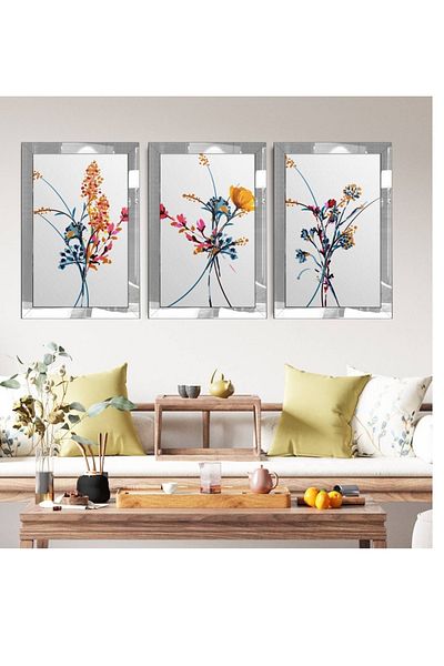 YOKTAYOK Pictură modernă cu flori colorate într-un cadru din plexiglas 3 buc