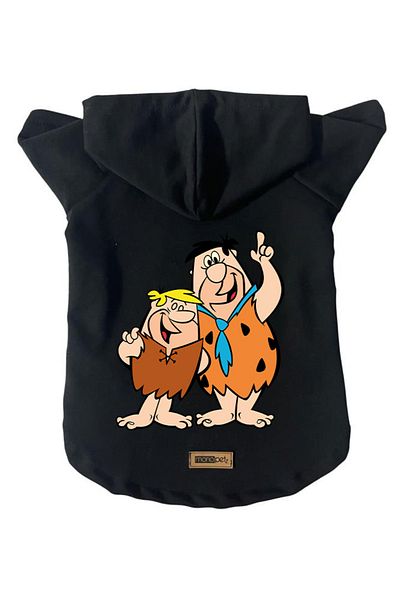 Monopetz Hooded Fleece Sweatshirt Dog And Cat Outfit & Dress - Black Barney & Fred