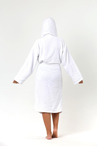 vivamaison 100% Cotton Hooded Towel Curl Adult Bathrobe White