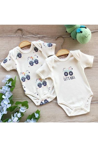 Renkli Puset 2-Piece Cotton Baby Short Sleeve Bodysuit Set Giraffe Jeep