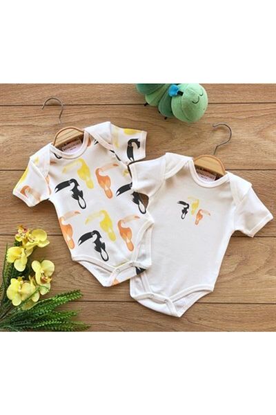 Renkli Puset 2-Piece Cotton Short Sleeve Baby Snap-On Bodysuit Set Parrot