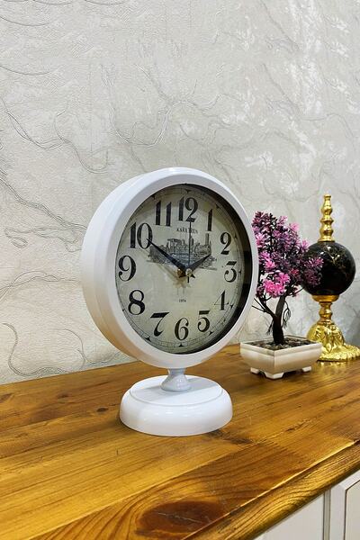 Genel Markalar 25x20 Cm Beyaz Metal Lüks Masa Saati