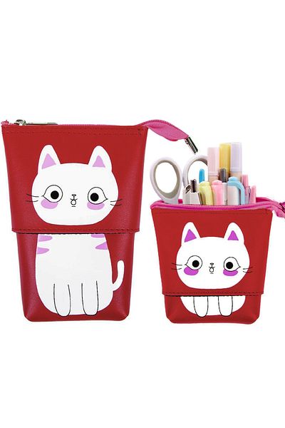 Limmy Μολυβοθήκη Red Cat Πτυσσόμενη Μολυβοθήκη Ρυθμιζόμενη Μολυβοθήκη Jumbo Vegan Δερμάτινη θήκη για στυλό