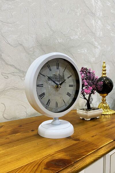 Genel Markalar 25x20 Cm Beyaz Metal Lüks Masa Saati