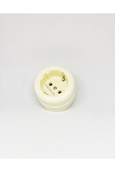 Elektrikcisin Sıva Üstü - Krem - Eski Tip - Yuvarlak Topraklı Priz - 20 Adet