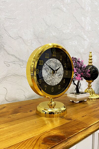Platin Saat 25x20 Cm Gold Metal Lüks Masa Saati