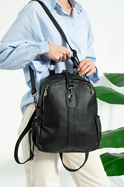 Just Polo Women's 9 Compartment Large Size Backpack Washable Bag Jp4040tm Black