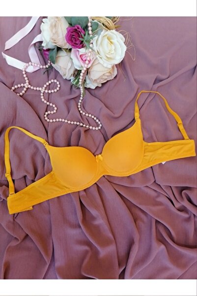 manolyabutik Kadın Sarı Mikro Kumaş Dolgulu Balenli Günlük Sütyen