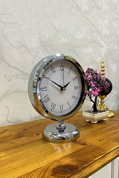 Genel Markalar 25x20 Cm Krom Metal Lüks Masa Saati