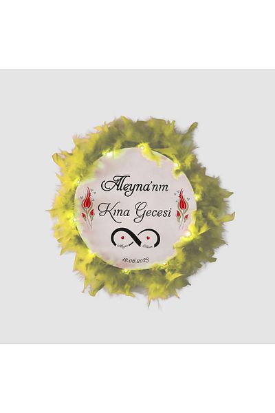 BAKSEPETE Illuminated Name Printed Henna Tambourine, Bridal Tambourine (32 CM BIG SIZE YELLOW)