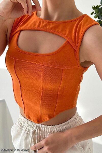 TheNeva Помаранчева блузка Qustyle Crop з деталями спереду для жінок