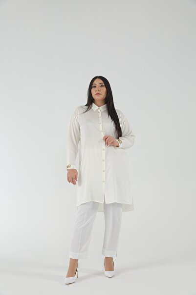 MÜSEMMA Büyük Beden Dokuma Kumaş Ön Kapaması Baskı Düğme Bahar Gömlek 23ygml-...