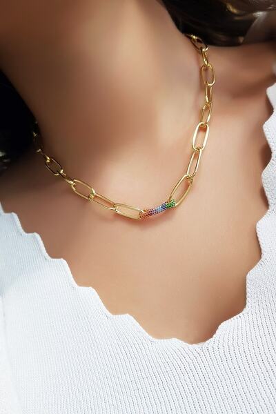 MorMajor Silver Ithal Zincir Angy Renkli Gümüş Kolye