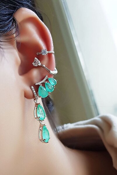 MorMajor Silver Tekli , Ithal Paraiba Tourmalin Taşlı Damla Kesim Gümüş Küpe