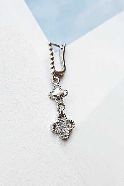 MorMajor Silver Ithal Tekli Sallantılı Yonca Zircon Taş Detalı Gümüş Küpe