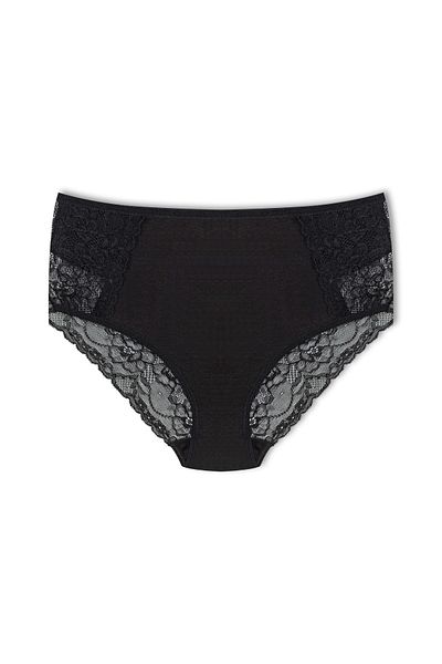HNX Black Cotton Lace Front and Back High Waist Large Size Women's Panties